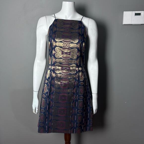 Tory Burch dress size 4 sheath tribal brocade India purple gold metallic y2k - Picture 5 of 16